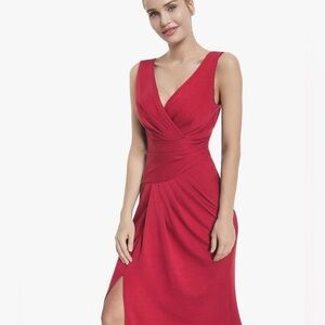 Women Elegant V Neck Slit Sleeveless Long Formal Dresses Wrap Evening Gown